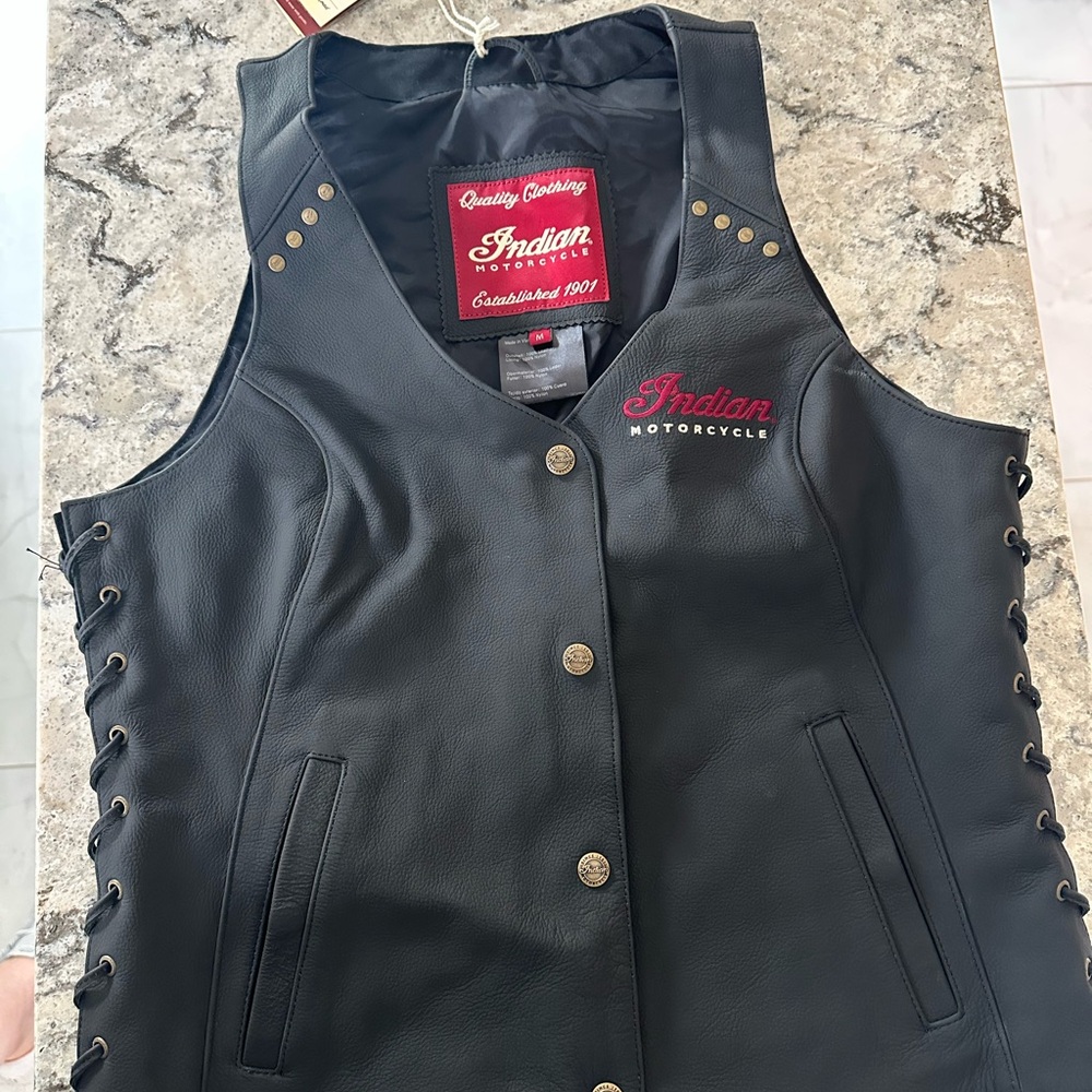 Women's Black Genuine Leather Indian Motorcycle Vest